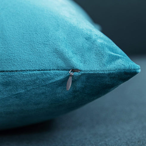 DEZENE Throw Pillow Cases 16x16 Turquoise: 2 Pack Cozy Soft Velvet Square Decorative Pillow Covers for Farmhouse Home Decor...