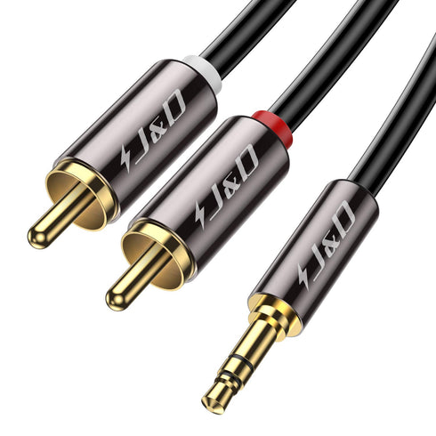 J&D RCA Audio Cable, RCA to 3.5mm 1ft, 3.5mm Male to 2 RCA Phono Male Stereo Audio Adapter Aux Cable Gold-Plated Copper Shell Heavy Duty, 3.5 to R...