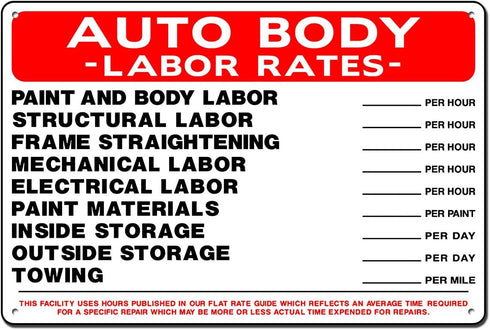 Everett Goodman Home Decor - Safety Sign Auto Body Labor Rates 8" x 12" Metal Tin Sign...
