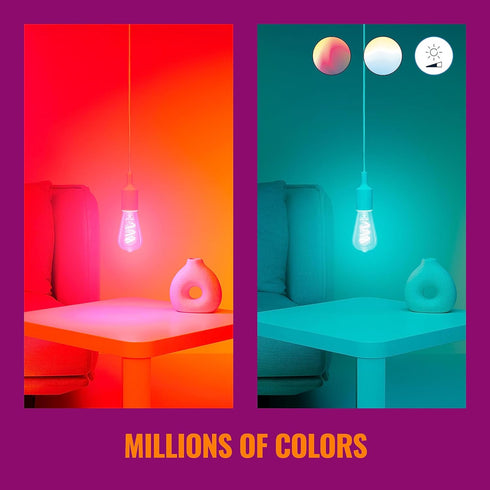 WiZ Color ST19 Color Filament LED Smart Bulb - Pack of 1-300 Lumen - E26 Indoor - Connects to Your Existing Wi-Fi - Control with Voice or App + Ac...