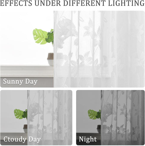 DWCN 2 Pack White Floral Lace Valances for Kitchen - Rod Pocket Half Window Sheer Curtains for Small Window Living Room Cafe, 42 x 18 inch, Lace W...
