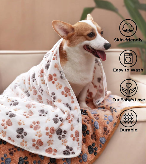 Luciphia 1 Pack 2 Pet Blankets for Dogs Cats, Fleece Print Dog Cat Blankets for Small Medium Large Puppy Kitten, Paw Brown White Small (23x16 inch...