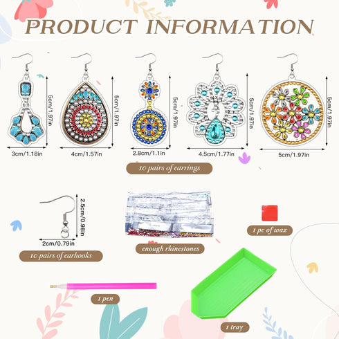 ZYNERY 10 Pairs Diamond Painting Earrings, Earring Kit for Making Earrings, Earring Making Kit for Adults, DIY Diamond Art Earrings, Unique Handma...