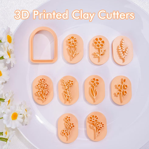 Puocaon Floral Clay Earring Cutters - 9 Shapes Clay Cutters for Polymer Clay Jewelry Making, Bouquet Polymer Clay Cutters for Earrings, Clay Stamp...