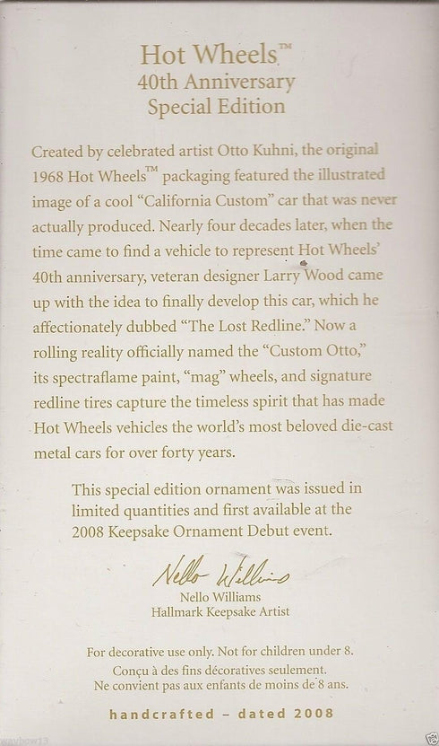 Hallmark 2008 Hot Wheels 40th Anniversary Ornament...