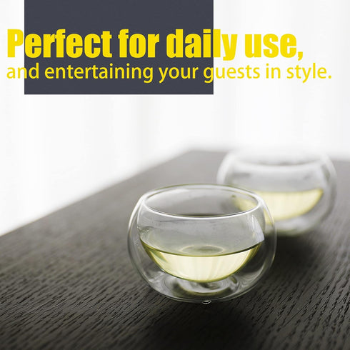 PunPun 2.7oz. 80ml Double Wall Borosilicate Glass Tea Cups Espresso Cups Heatproof Insulating Teacups glass Set of 4...