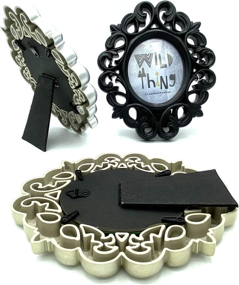 Azi 3 Small Vintage Style Baroque Ornate Oval Picture Frame 6.5” x 5.75” Picture Frames Fit Picture 3.25 by 2.75 in Gold, Black & Silver for Wall ...