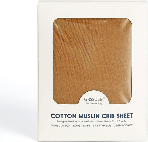 GRSSDER Soft Muslin Crib Sheet 1 Pack, 100% Cotton Crib Sheets for Boys and Girls, Fit Standard Crib Mattresses 52" x 28" Safe and Snug, Fall Yell...