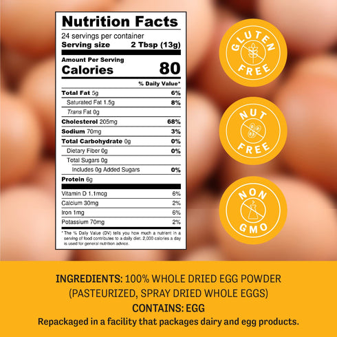 Judee’s Dried Whole Egg Powder 11 oz - Baking Supplies - Delicious and 100% Gluten-Free - Great for Breakfast, Baking, and Camping Meals - Simplif...
