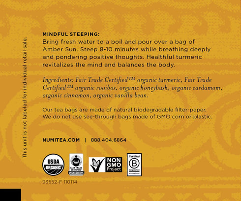Numi Organic Amber Sun Turmeric Tea Bags, 15 Tea Bags, Herbal Tea with Rooibos & Spices...