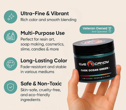 Mica Powder Pigment “Dark Ocean Green” (25g) Multipurpose DIY Arts and Crafts Additive | Acrylic, Woodworking, Bath Bombs, Resin, Epoxy, Soap, Fis...