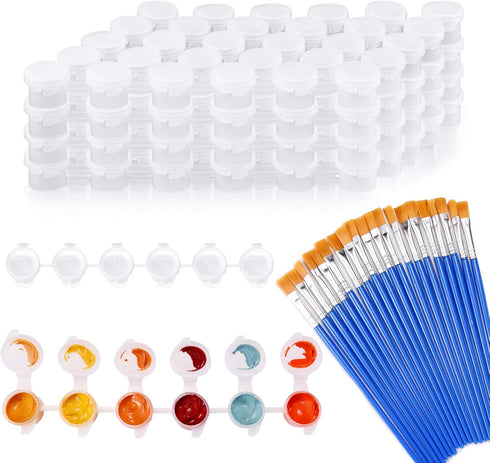 20 Strips 120 Pots Empty Paint Strips Paint Containers with lids Mini Paint Pods Cup Pots 20 Pieces Paint Brushes Arts Crafts Supplies for Kids Cl...