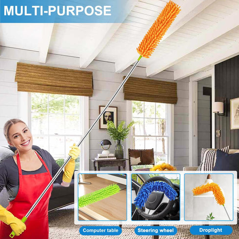 4 Pack 30" to 100" Microfiber Feather Duster, Extendable Pole, Detachable and Beandable and Washable Head, Cleaning Supplies for Office, Car, Wind...