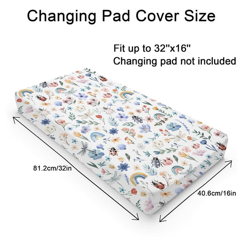 Spring Garden Flowers Rainbow Changing Pad Covers Watercolor Insects Floral Leaves Baby Diaper Changing Table Pad Sheets for Boy Girl Soft Stretch...