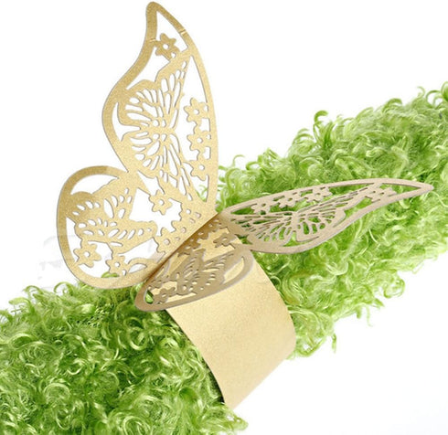 King&Pig 50pcs Laser Cut Butterfly Shape Napkin Rings for Dinners Lunch Tables Home Wedding Birthday Date Anniversray Party Decorations (Gold)...