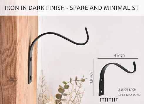 4 Inch Iron Wall Hooks for Plant Hanger Bracket Indoor Outdoor, Wall Mount Rustic Decor for Light, Lanterns Fence, Bird Feeders, Wind Chimes...