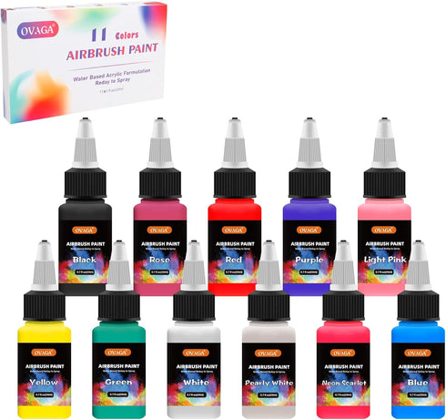 Airbrush Paint, 11 Colors Airbrush Paint Set (20 ml/0.7 oz), Ready to Spray, Opaque & Neon Colors, Water-Based, Premium Acrylic Airbrush Paint Kit...
