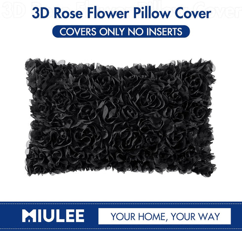 MIULEE 3D Decorative Romantic Valentines Stereo Chiffon Rose Flower Throw Pillow Cover Solid Pillowcase for Girl Women Wedding Sofa Bedroom Car De...