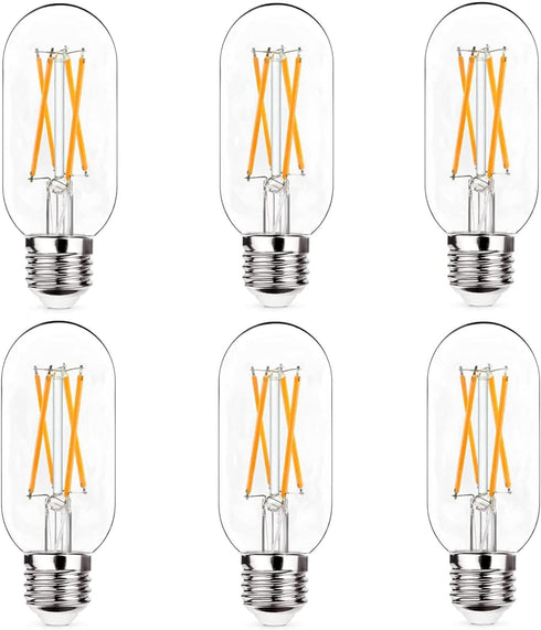Dimmable E26 LED Light Bulb 6W,Equivalent 60W,E26 Tubular Light Bulb,Antique Clear Edison Filament Bulb 600 Lumens 2700K Warm White,Pack of 6...