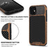 TENDLIN Compatible with iPhone 11 Case Wood Grain with Carbon Fiber Texture Design Leather Hybrid Case Black...