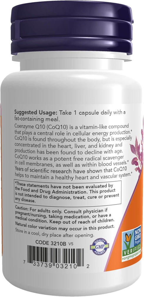 NOW Supplements, CoQ10 100 mg with Hawthorn Berry, Pharmaceutical Grade, All-Trans Form produced by Fermentation, 30 Veg Capsules...