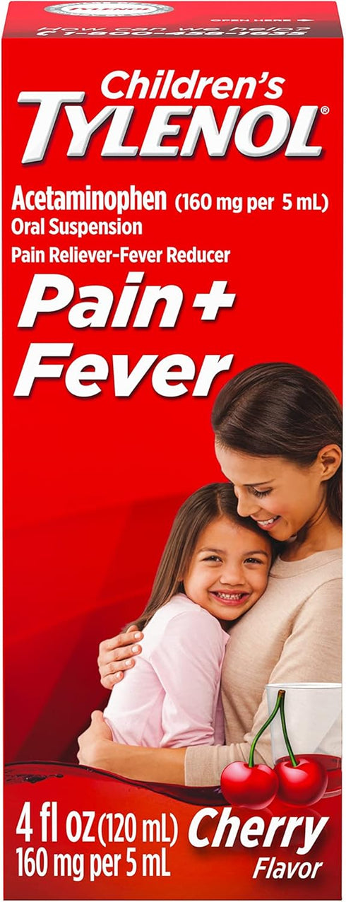 Children's Tylenol Liquid Oral Suspension Medicine, Acetaminophen Pain Reliever & Fever Reducer, Aspirin-, Ibuprofen- & Alcohol-Free, Cherry, 4 Fl...