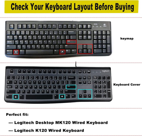 2 Pack Keyboard Cover for Logitech K120 & MK120 Ergonomic Desktop USB Keyboard, Logitech K120 & MK120 US Layout Waterproof Anti-Dust Keyboard Skin...