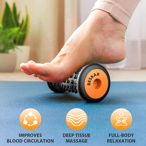 BESKAR Foot Massager Roller for Plantar Fasciitis Relief, Portable, Deep Tissue Muscle Massage, Foot Arch and Heel Pain, Reflexology Tool...