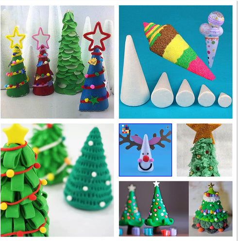 Crafjie Foam Cones for DIY Arts and Crafts (4.1 x 13.6 in, 4 Pack), White Polystyrene Christmas Tree Foam Cones Craft Supplies, for DIY Home Craft...