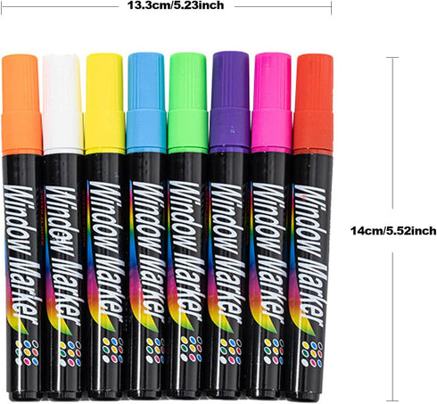 Window Marker 8 Pens,Liquid Chalk Markers,Wide 6mm,3-In-1 nip,washable,Liquid Ink,for Car,Chalkboard,Glass,Chalk Markers, Loved by Teachers, Kids,...