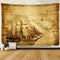 F-FUN SOUL Pirate Treasure Map Sailing Ship Drawing Tapestry, Large 80x60inches Soft Flannel, Old Ancient Pattern Wall Hanging Tapestries for Livi...