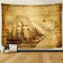 F-FUN SOUL Pirate Treasure Map Sailing Ship Drawing Tapestry, Large 80x60inches Soft Flannel, Old Ancient Pattern Wall Hanging Tapestries for Livi...