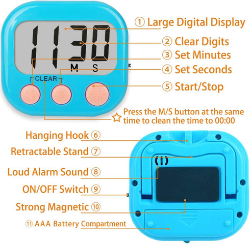 2 Pack Kitchen Timers Loud Ring Digital Timers for Cooking Magnetic Blue...