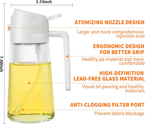 Oil Dispensing, Oil Sprayer For Cooking, Oil Dispenser For Kitchen, 2 in 1 Olive Oil Dispenser And Oil Sprayer 16oz/470ml For Cooking, Kitchen, Sa...