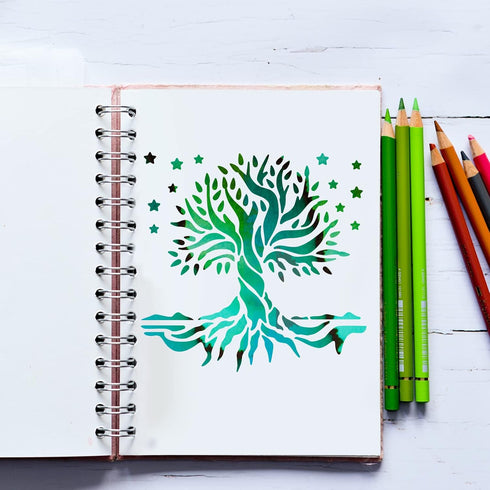 FINGERINSPIRE Tree of Life Metal Journal Stencil Stars Metal Painting Template Stainless Steel Multifunctional Planner Metal Stencils Templates fo...