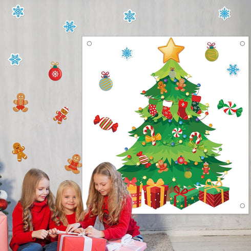 Tatuo 125 Pcs Big Christmas Tree Bulletin Board Set 47 x 46 Inch Christmas Tree Background Christmas Cutouts Stockings Snowflakes Bulletin Board f...