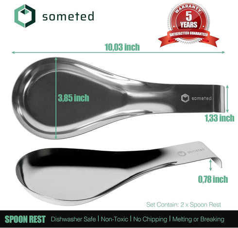 Stainless Steel Spoon Rest-Spatula Ladle Holder Set of 2 Stainless Steel Utensil Spoon Rest Holder Brushed Finish Dishwasher Safe Serving Cooking ...