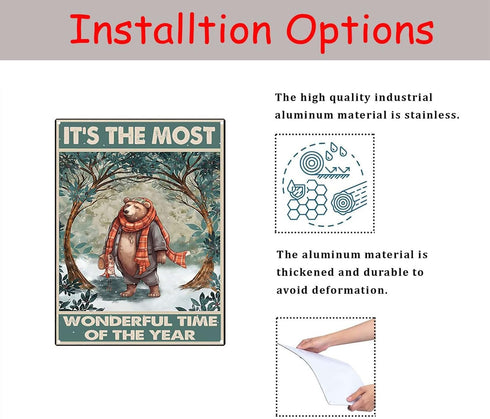 YLUYINOM Retro Tin Sign Brown Bear It's The Most Wonderful Time of The Year Metal Tin Sign Farmhouse Yard Garden Coffee Bar Decor 6X8 inch-Tin Pai...