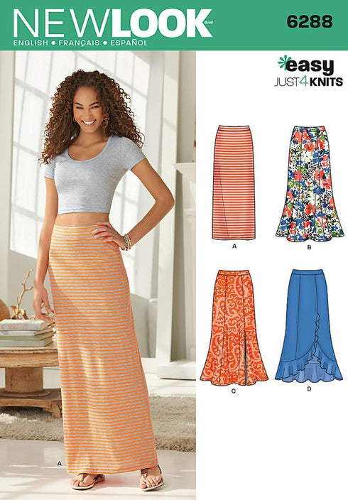 Simplicity New Look Easy Just 4 Knits Pattern 6288 Misses Pull on Knit Skirts, Sizes 8-10-12-14-16-18-20...