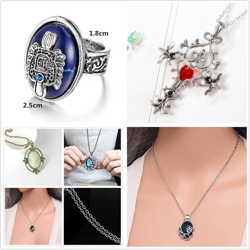 10 Set Replace The Vampire Daywalking Katherine Sapphire Crystal Pendant Necklaces Ring Elena Verbena Opening Charm Necklace Movie Jewelry Set Cos...
