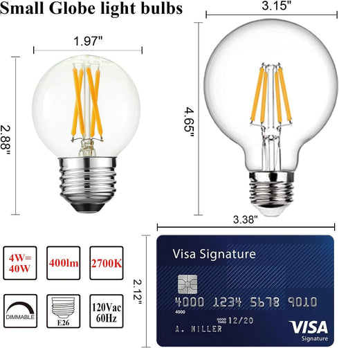G16.5 light bulb LED,4W E26 LED bulb dimmable Equivalent E26 40 watt light bulb,Warm white 2700K,400lm,CRI85+,AC120V,Edison style,clear glass,flic...