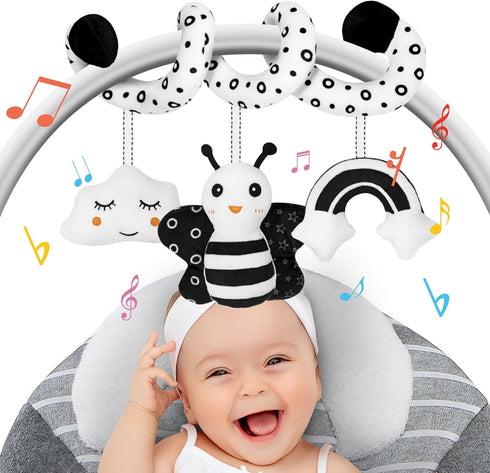 FATI Baby Spiral Car Seat Toys Hanging Toys, Black and White High Contrast Newborn Sensory Toys for 0 3 6 9 12 Months Girls Boys Gift, Carseat Toy...