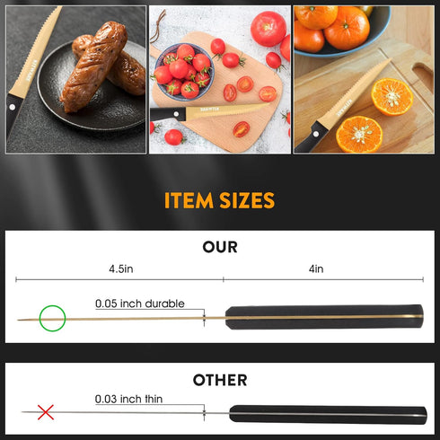 KITWARE Gold Steak Knives Set of 6 pcs with Gift Box, 4.5 inch Stainless Steel Steak sets, Serrated Edge Metal Knife Sets for Dinner Table, Knife ...