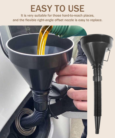 3Pcs Funnels for Automotive Use,Car Accessories Oil Funnel,Oil Funnels Set,Wide Mouth Fuel Funnels,Long Neck Oil Funnels,Flexible Right Angle Funn...