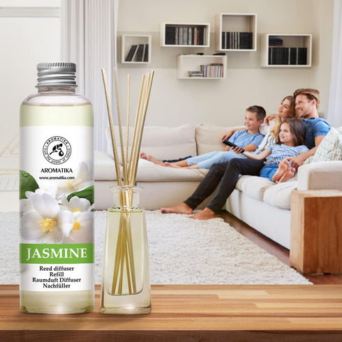 AROMATIKA Jasmine Essential Oil 200ml - Natural Reed Diffuser Refill for Long-Lasting Fragrance - Jasminum Officinale Oil - Air Freshener for Home...