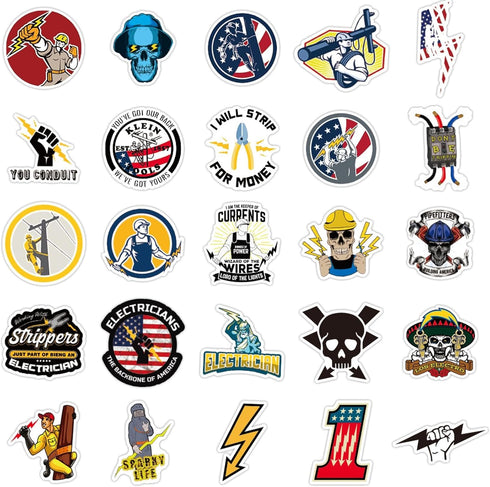 Electrician Stickers for Hard Hats,50pcs Electrician Hard Hat Stickers Funny Cool Trendy Electrician Waterproof Vinyl Decals for Helmet Toolbox Wa...