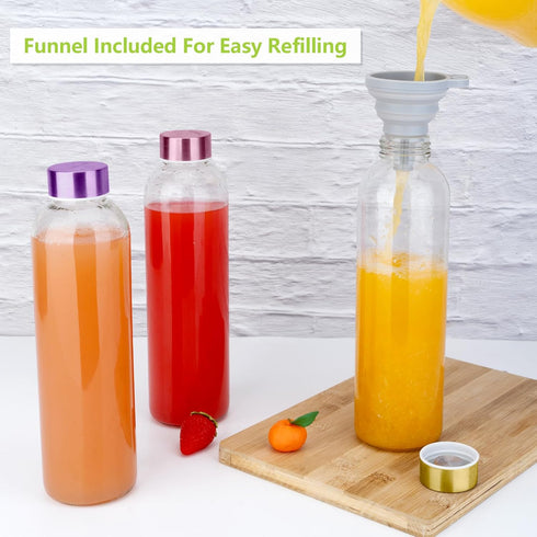 Glass Juice Bottles with Lids for Juicing 24 oz, Reusable Clear Glass Water Bottles with Stainless Steel Airtight Cap for Refrigerator, 100% Leak ...