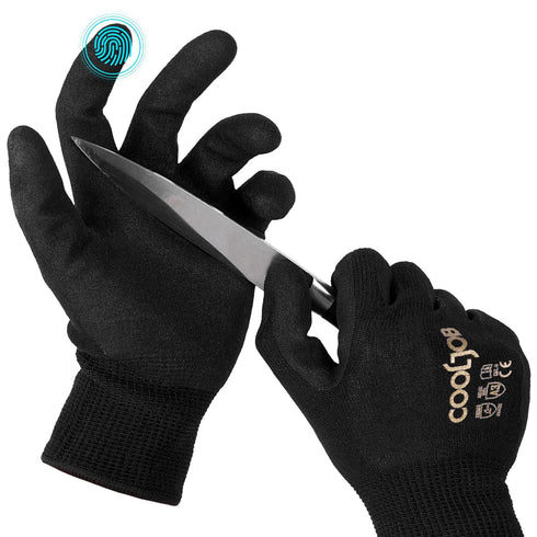 COOLJOB A3 Cut Resistant Fishing Gloves for Men, Touchscreen Safety Work Gloves with Grip Nitrile, Knife Proof Anti-slip Dexterous Rubber Gloves f...