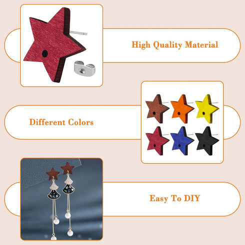 Oubaka 60pcs Wood Earrings for Jewelry Making,Wooden Stud Earrings Post Wood Stud Earring Blanks Wood Earring Findings with 100pcs Earring Backs f...