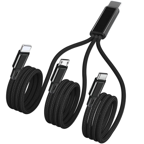 4FT Multi Splitter Charging Cable,3 in 1 Multi Charging Cable Black Nylon Cord,USB C to Lightnning + USB-C + Micro Port for Apple i-Phone 14/13,iP...